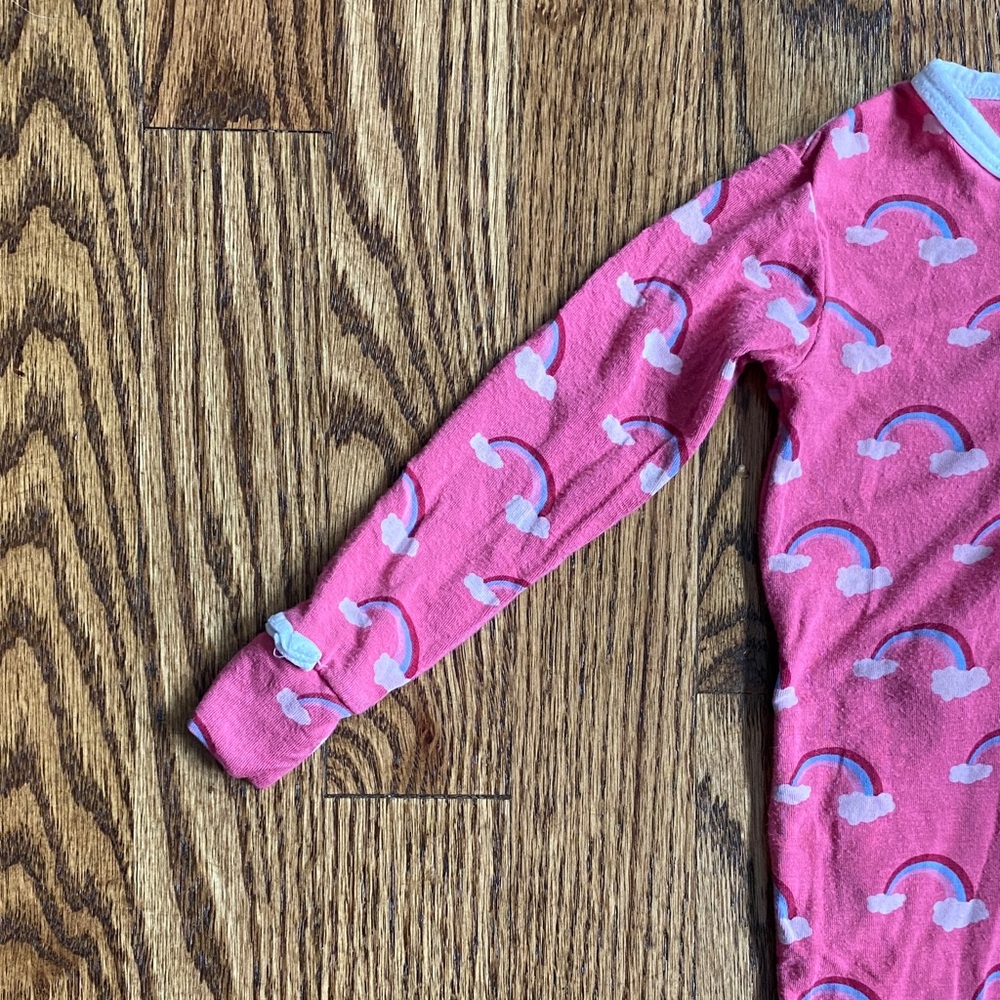 Pink rainbow print Kickee Pants zip up bamboo one piece pj with bum flap, 12-18M - Picture 4 of 12